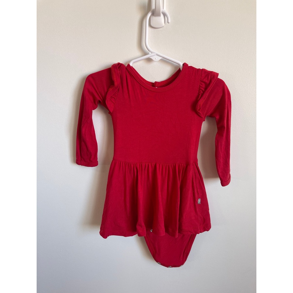 Kyte Baby Red Bamboo Long Sleeve Bodysuit Twirl 12-18 Months